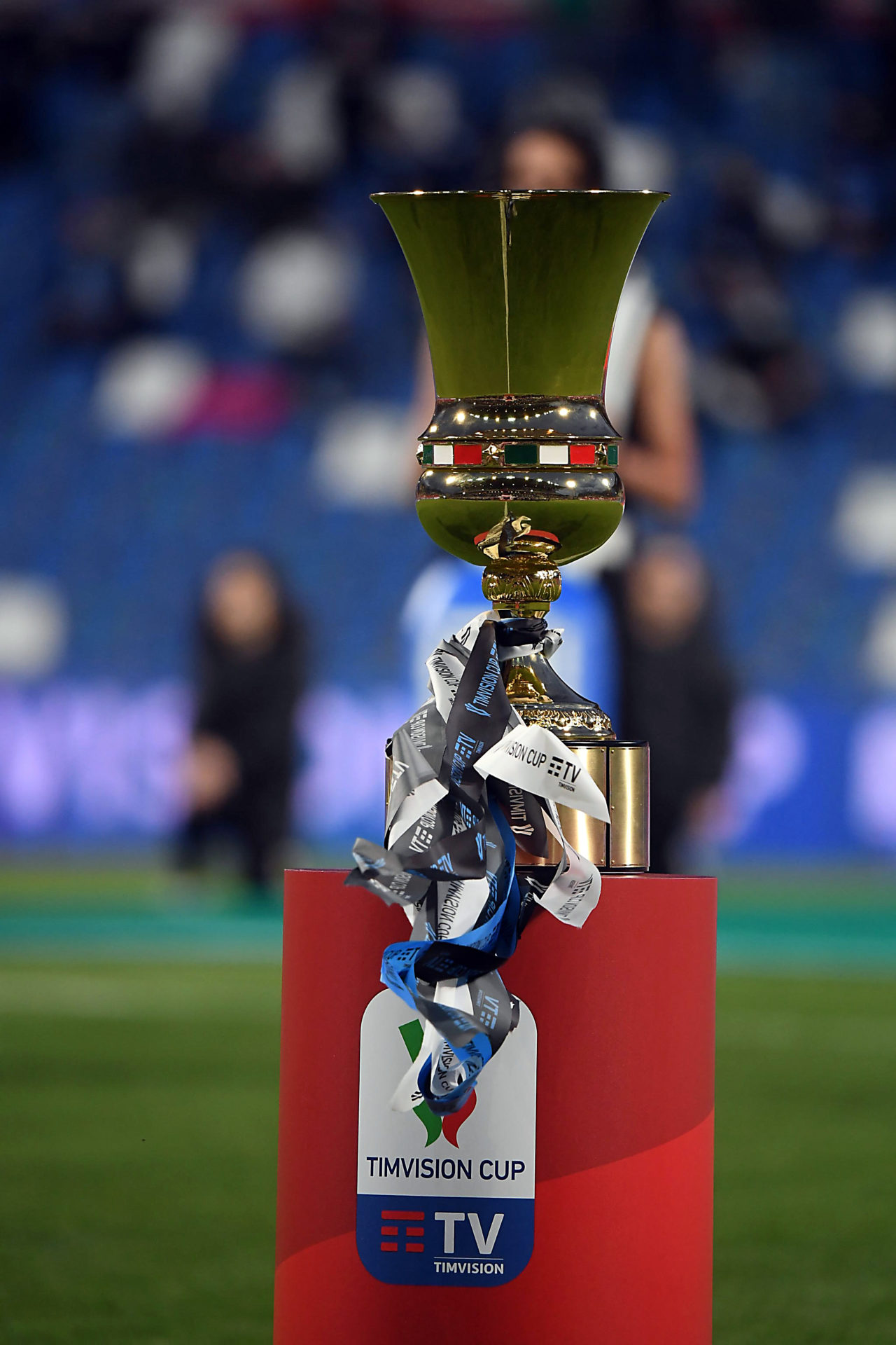 epa09213873 The Coppa Italia Trophy is on display during the Italian Cup final soccer match between Atalanta BC and Juventus FC at Mapei Stadium in Reggio Emilia, Italy, 19 May 2021. EPA-EFE/PAOLO MAGNI