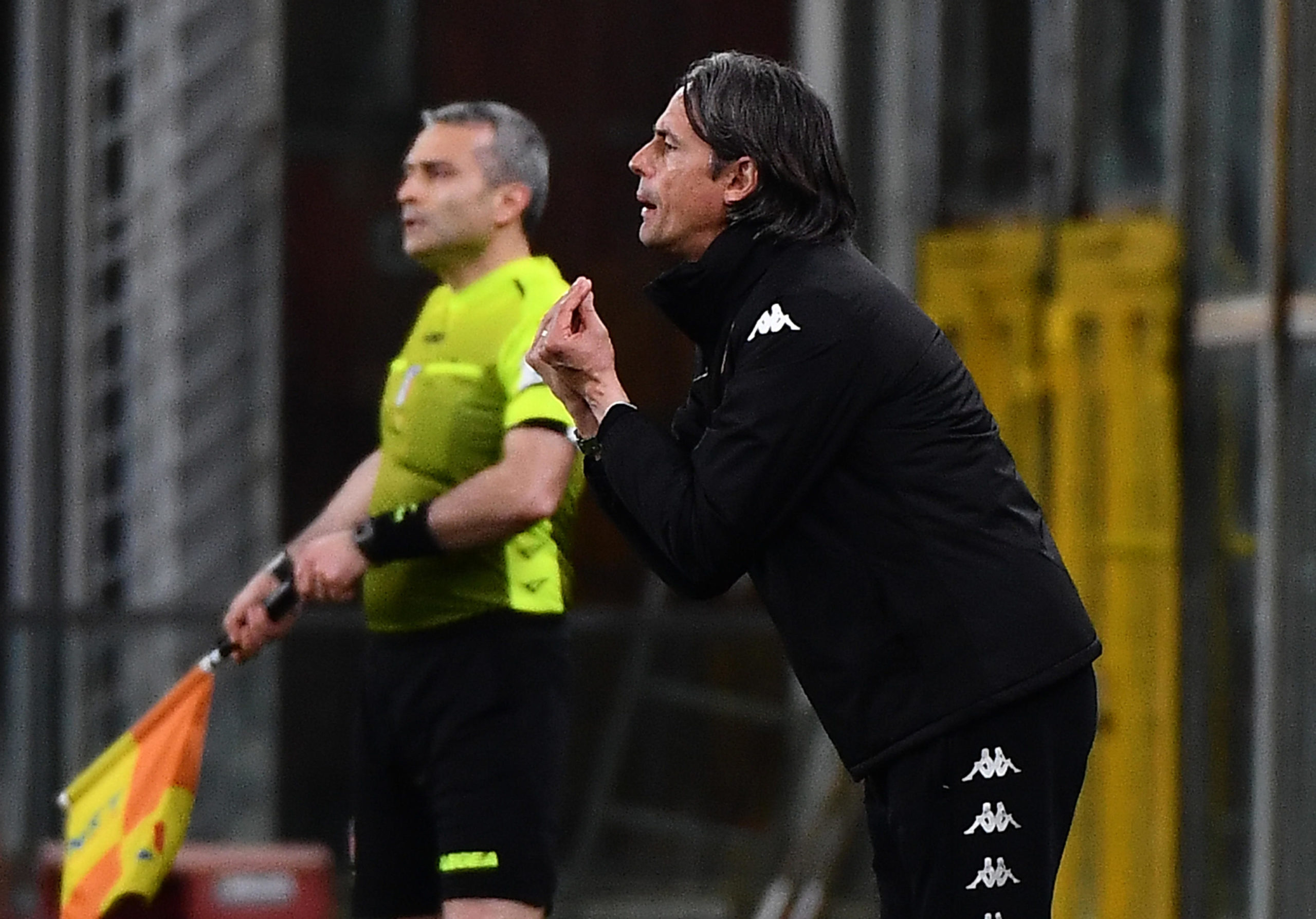 Benevento coach Pippo Inzaghi gestures from the sidelines