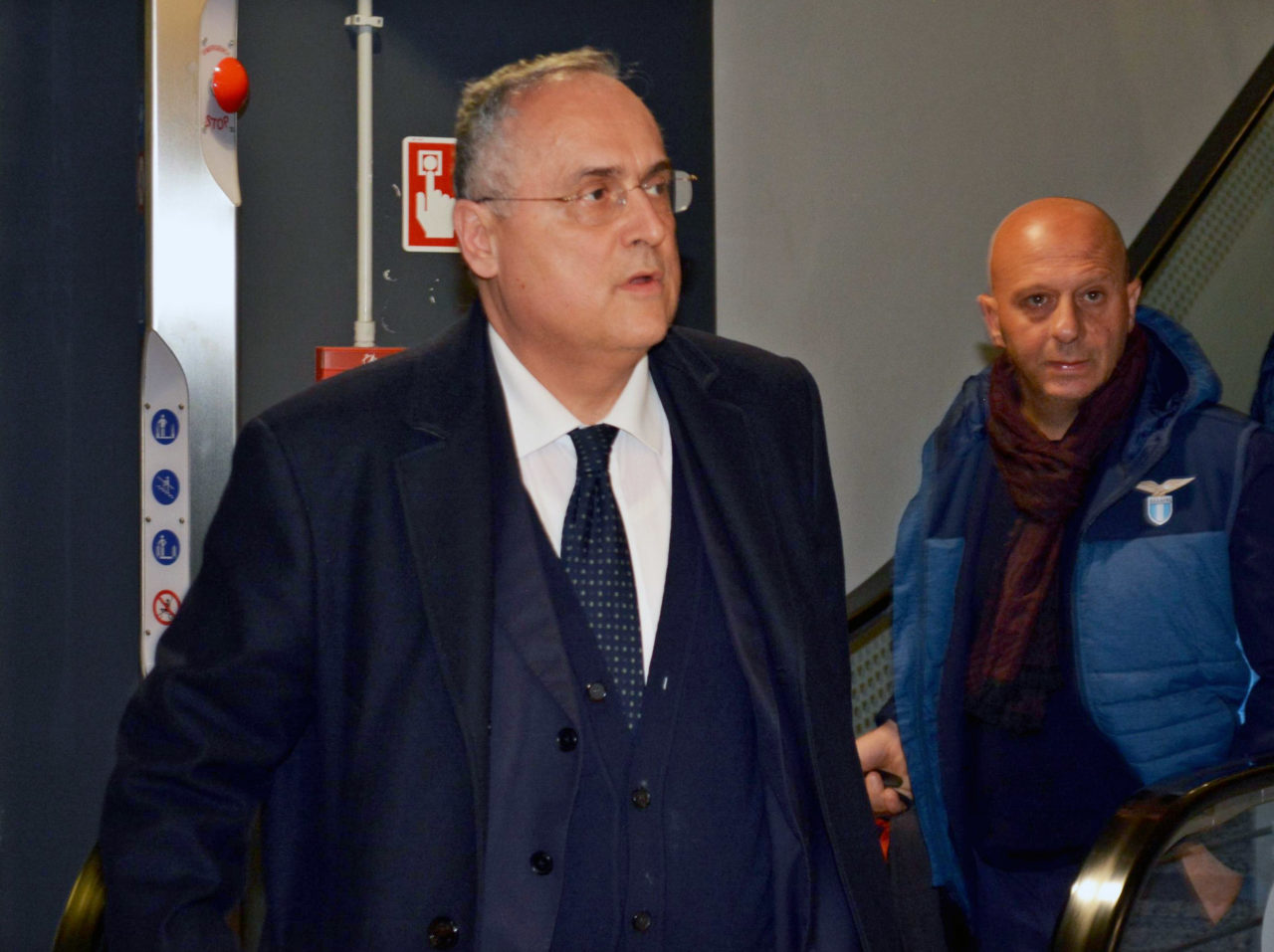epa08087717 SS Lazio owner and president Claudio Lotito arrives at Fiumicino airport, near Rome, Italy, 23 December 2019, as the team arrived back home after winning the Supercoppa Italiana 2109 against Juventus, which was played in Riyadh, Saudi Arabia. Lazio won 3-1. EPA-EFE/TELENEWS