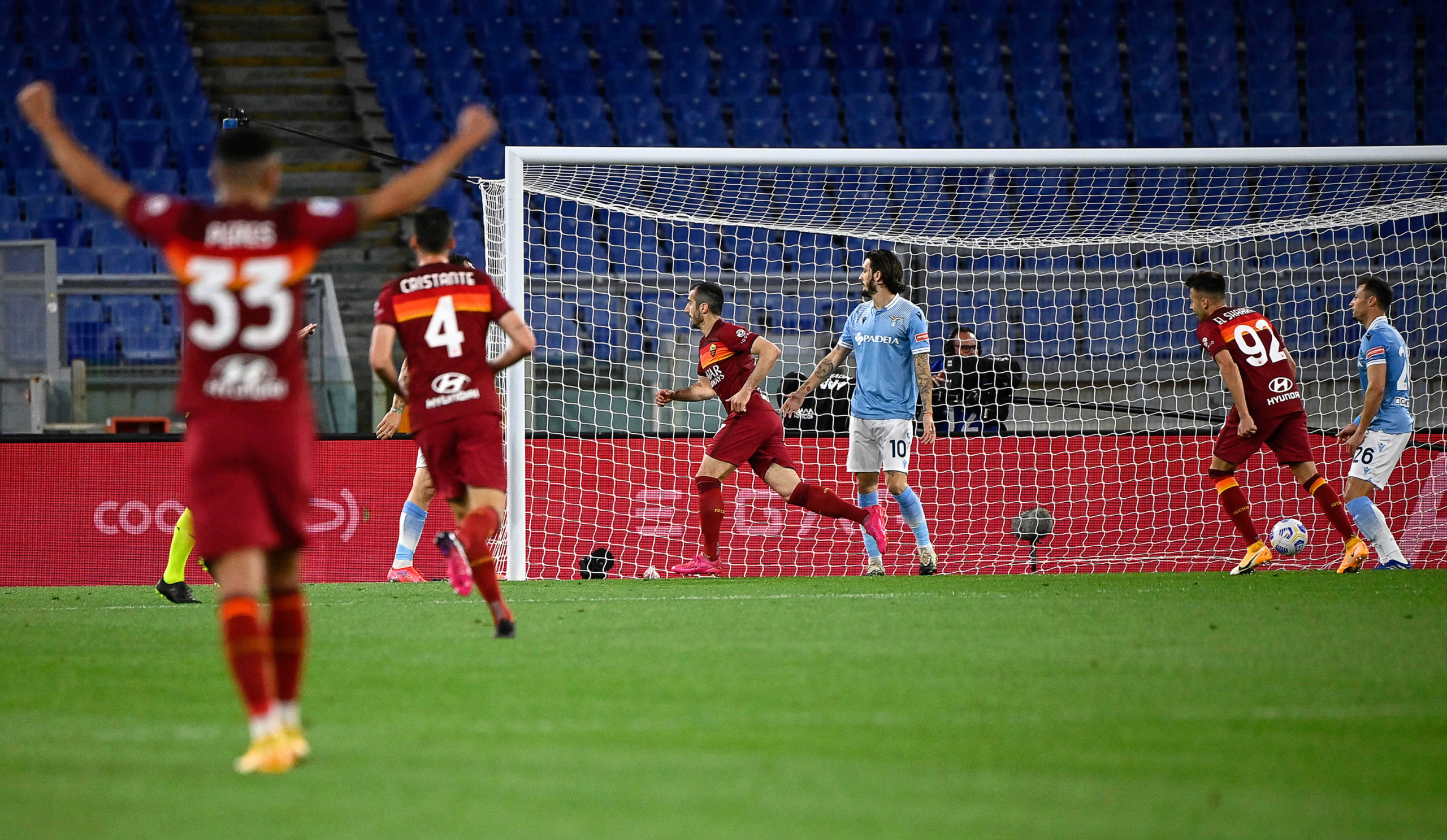 Henrikh Mkhitaryan scores for Roma against Lazio