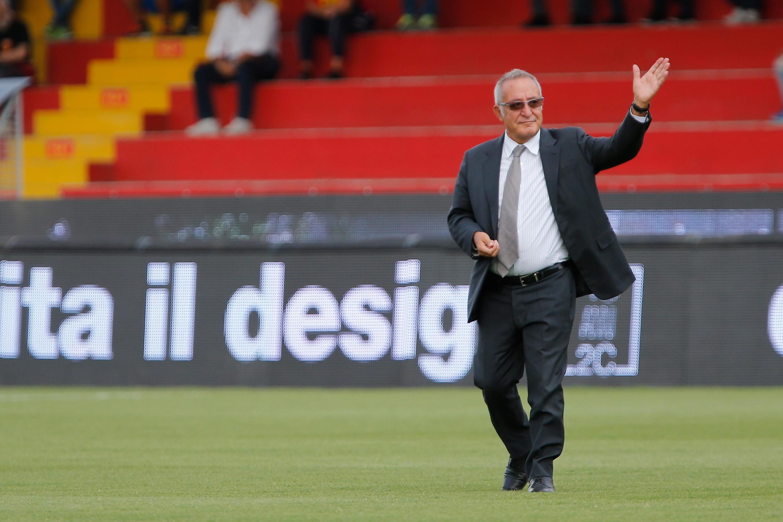 Benevento President Oreste Vigorito gestures with his hand