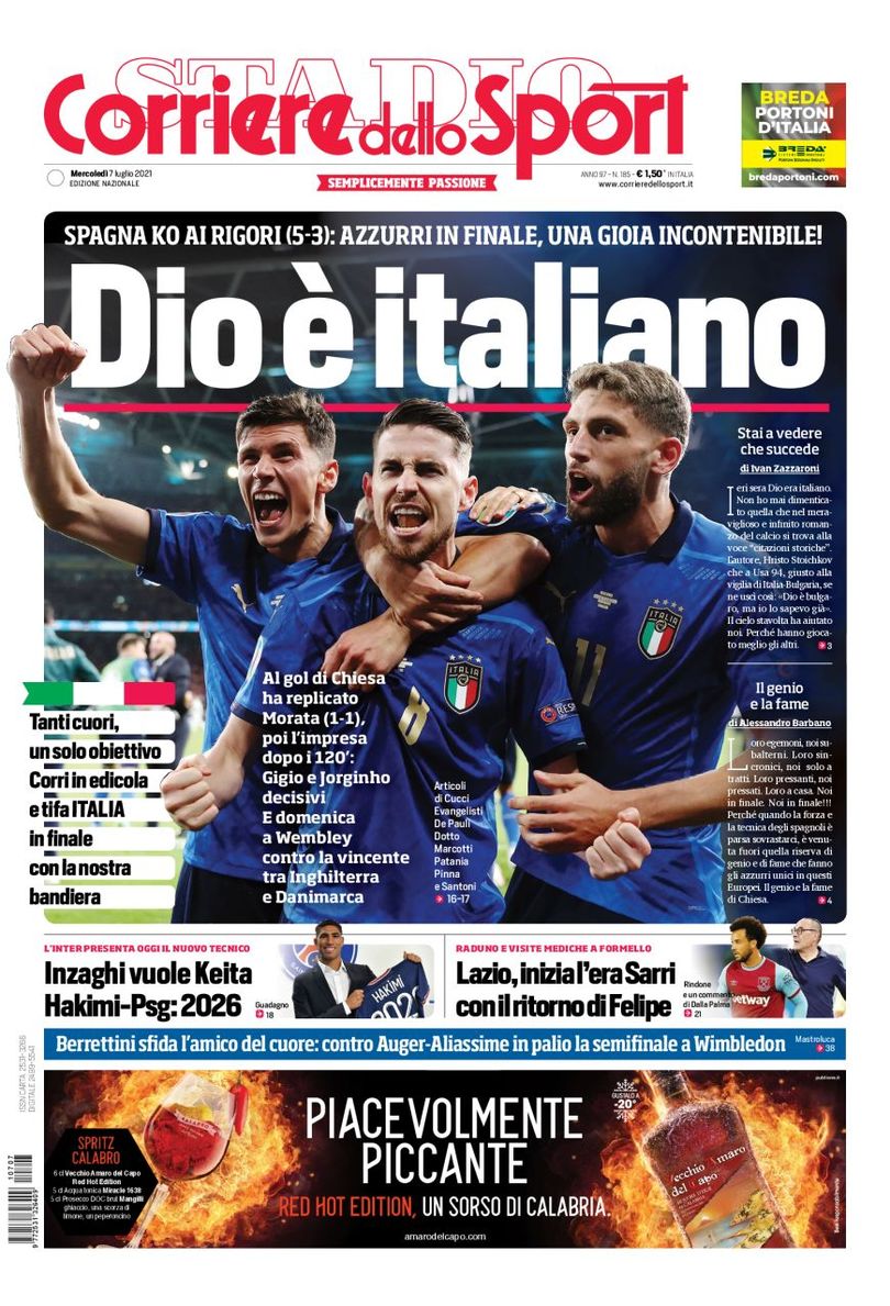 ITALIEN-MEISTER EUROPA ItalienischesSportjournal GAZZETTA DELLO SPORT 12-07-2021 