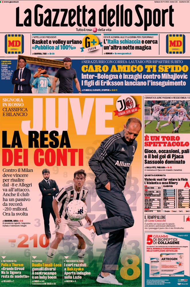 Today’s Papers – Juve vs. Milan, the showdown