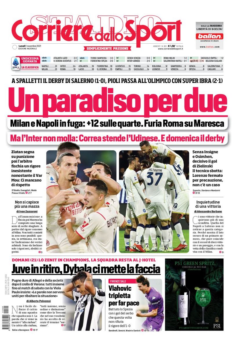 Today’s Papers – Ibra power, Juve retreat