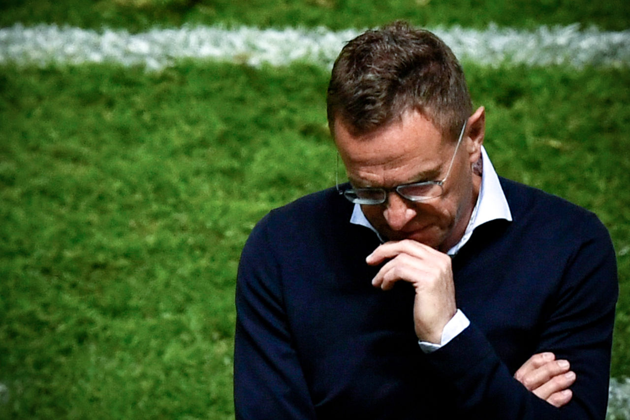 epa07600651 Leipzig's head coach Ralf Rangnick reacts during the German DFB Cup final soccer match between RB Leipzig and FC Bayern Munich in Berlin, Germany, 25 May 2019. EPA-EFE/FILIP SINGER CONDITIONS - ATTENTION: The DFB regulations prohibit any use of photographs as image sequences and/or quasi-video.
