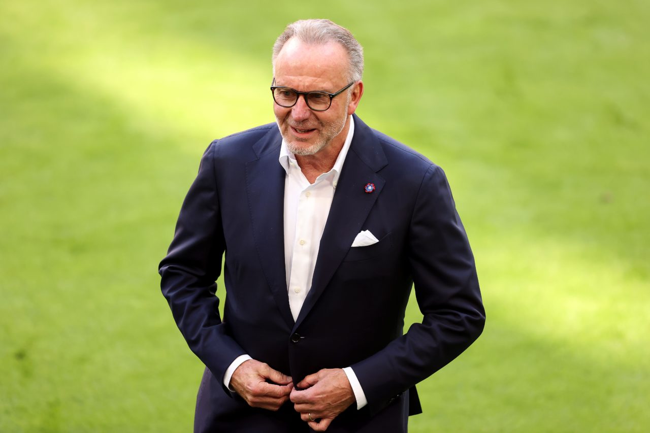 epa09222040 Karl-Heinz Rummenigge, CEO of FC Bayern Muenchen looks on prior to the Bundesliga match between FC Bayern Muenchen and FC Augsburg at Allianz Arena in Munich, Germany, 22 May 2021 (issued 23 May 2021). EPA-EFE/ALEXANDER HASSENSTEIN / POOL DFL regulations prohibit any use of photographs as image sequences and/or quasi-video.