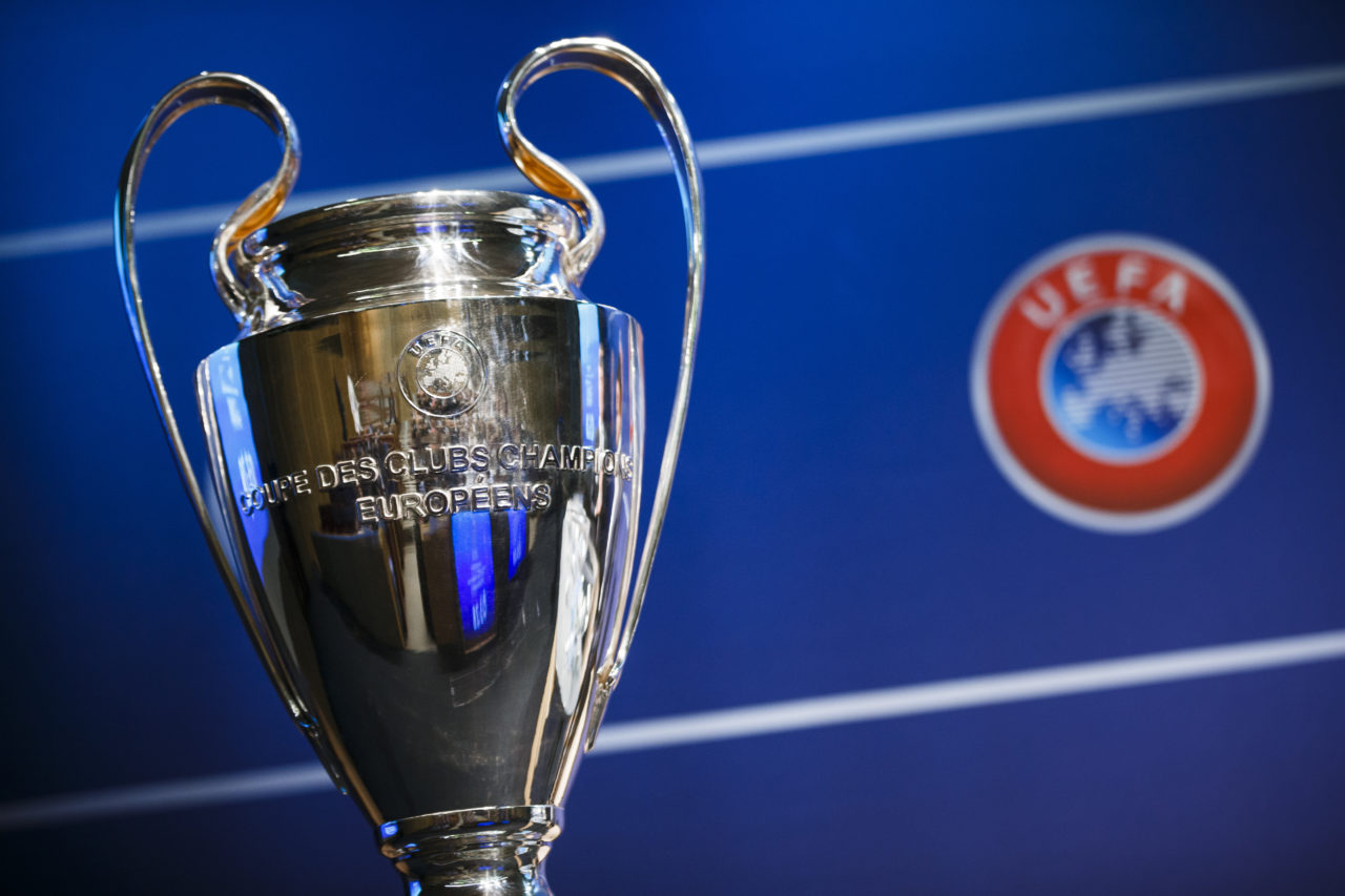 epa08301242 (FILE) - The Champions League trophy on display during the draw of the first two qualifying rounds of the UEFA Champions League 2015/16 at the UEFA Headquarters in Nyon, Switzerland, 22 June 2015 (re-issued 17 March 2020). The UEFA released on 17 March 2020 saying 'All UEFA competitions and matches (including friendlies) for clubs and national teams for both men and women have been put on hold until further notice'. The UEFA EURO 2020 has been postponed to 2021 amid the coronavirus COVID-19 pandemic. EPA-EFE/VALENTIN FLAURAUD