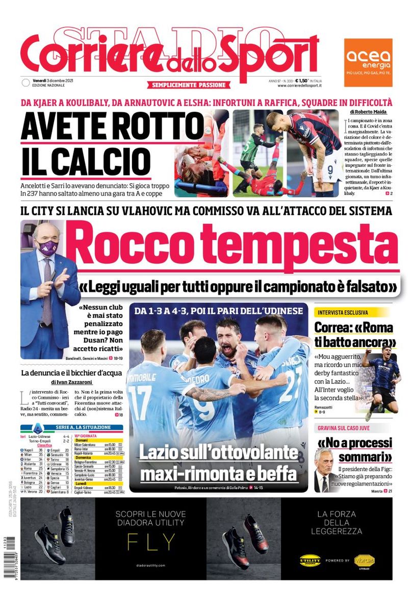 Today’s Papers – Crazy Lazio-Udinese, Commisso warns Vlahovic