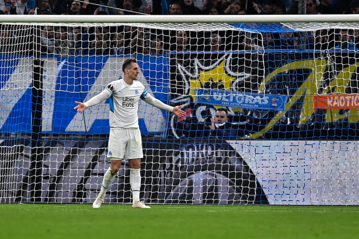 epa09564790 Arkadiusz MILIK of Olympique Marseille reacts during the UEFA Europa League Group E soccer match between Olympique Marseille and SS Lazio at the Velodrome Stadium in Marseille, southern France, 04 November 2021. EPA-EFE/ALEXANDRE DIMOU