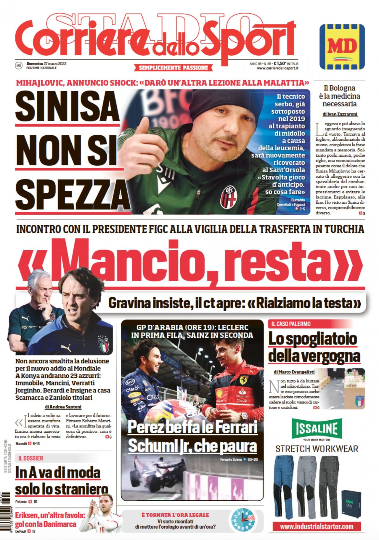 Today’s Papers – Mihajlovic won’t give up, Mancini stays for Italy thumbnail