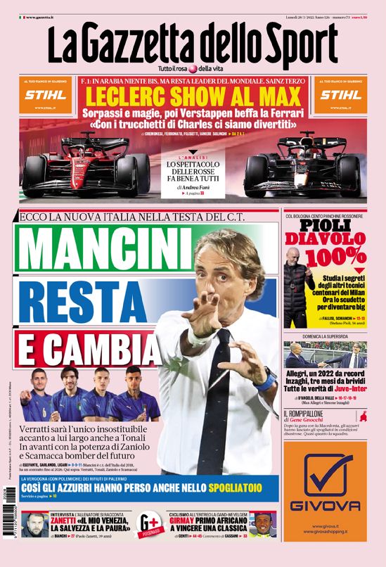 Today's Papers – Mancini se queda y cambia Italia