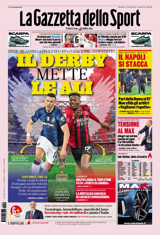 Today’s Papers – Total Milan Derby, Mou trips Napoli thumbnail