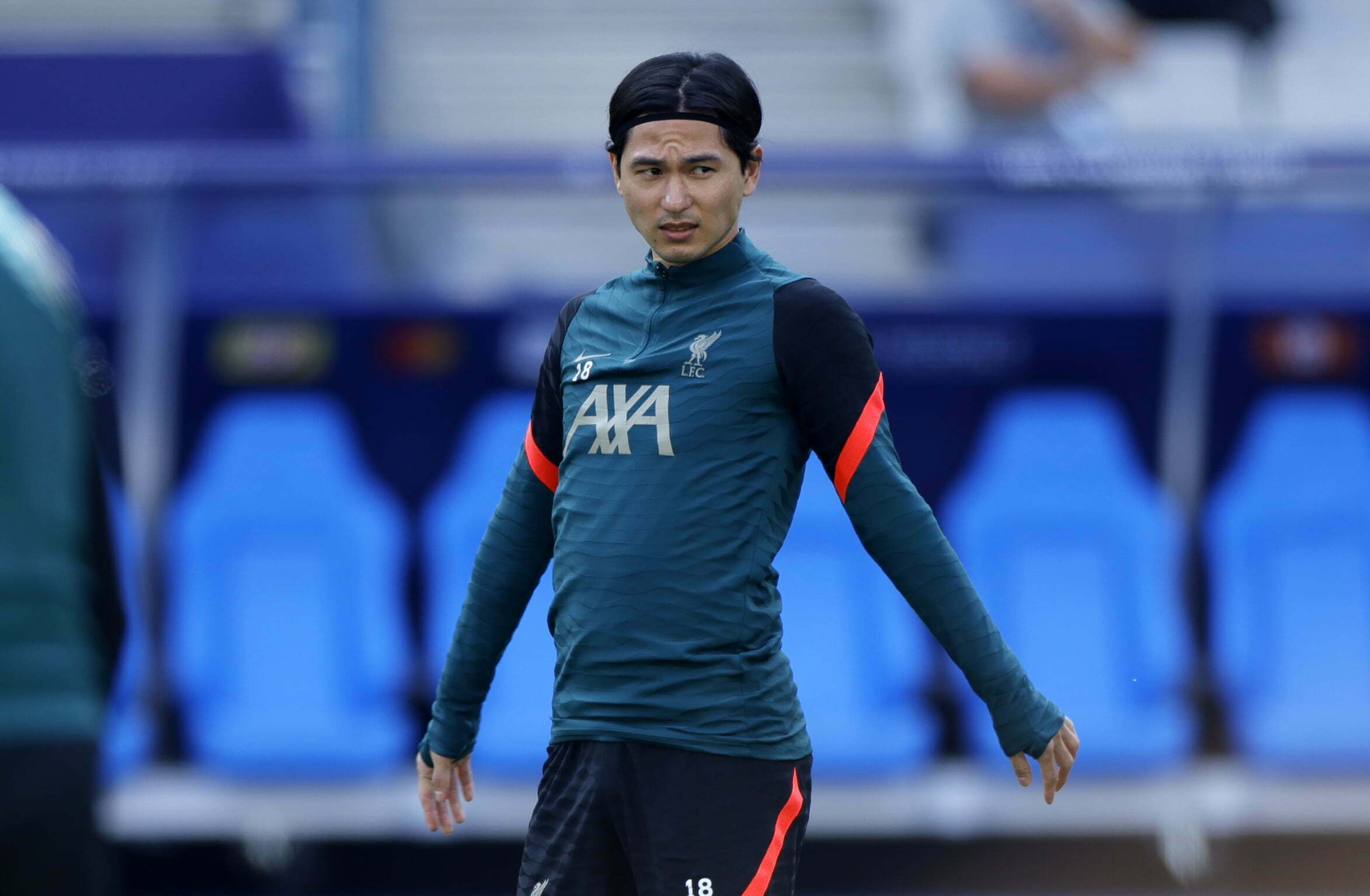 epa09980279 Takummi Minamino of Liverpool attends the team's training session at Stade de France in Saint-Denis, near Paris, France, 27 May 2022. Liverpool FC will face Real Madrid in their UEFA Champions League final on 28 May 2022. EPA-EFE/YOAN VALAT