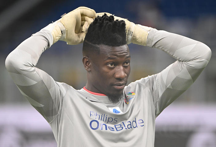 epa09970342 Goalkeeper Andre Onana attends the Integration Heroes Match charity soccer match at the Giuseppe Meazza stadium, Milan, Italy, 23 May 2022. The meeting was organized by former Barcelona and Inter Milan player Samuel Eto?o to promote inclusiveness and multiculturalism. EPA-EFE/Daniel Dal Zennaro
