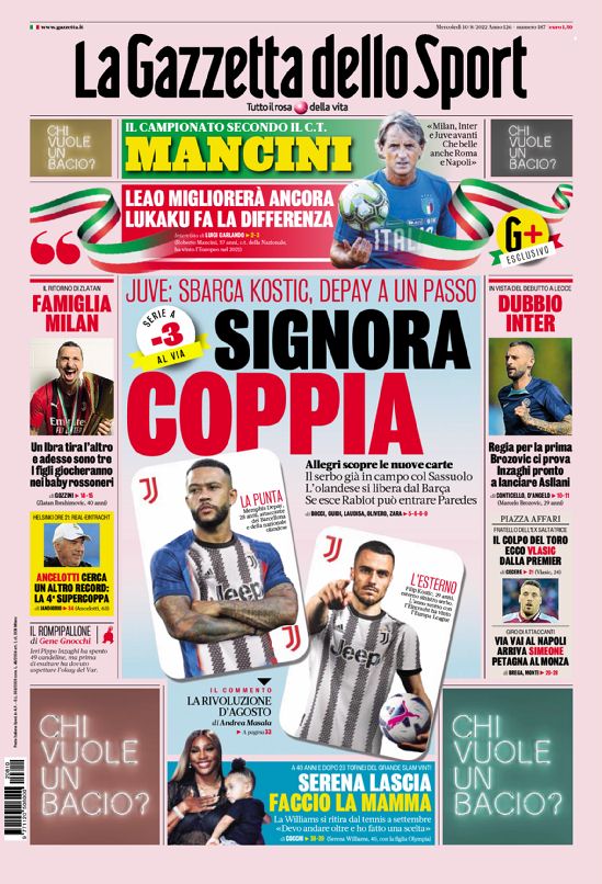 Today’s Papers – Kostic and Depay for Juve, Mou blocks Zaniolo