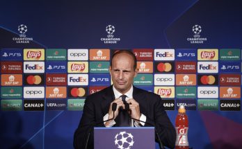 epa10162165 Juventus' head coach Massimiliano Allegri attends a press conference at the Parc des Princes stadium in Paris, France, 05 September 2022. Juventus will play PSG on 06 September 2022 in their UEFA Champions League group H soccer match. EPA-EFE/YOAN VALAT