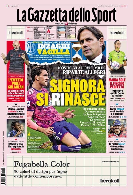 Today’s Papers – Juve reborn, Inzaghi vacillates, Atalanta top