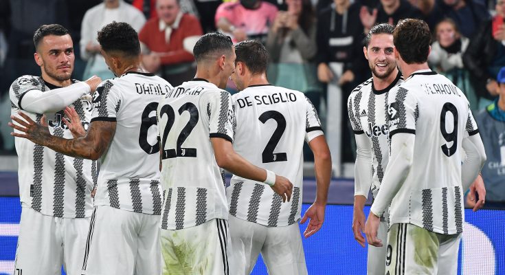 epa10225795 Juventus? Adrien Rabiot celebrates scoring with teammates during the UEFA Champions League group stage soccer match Juventus FC vs Maccabi Haifa FC at the Allianz Stadium in Turin, Italy, 5 Occtober 2022. EPA-EFE/ALESSANDRO DI MARCO