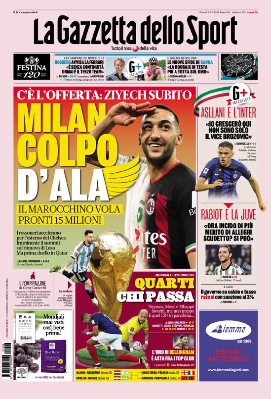 Today’s Papers – Milan offer for Ziyech, Ancelotti inspired Brazil