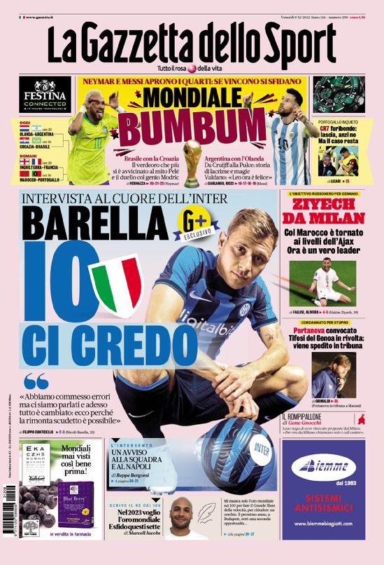 Today’s Papers – Barella believes in Inter, Marotta return to Juve