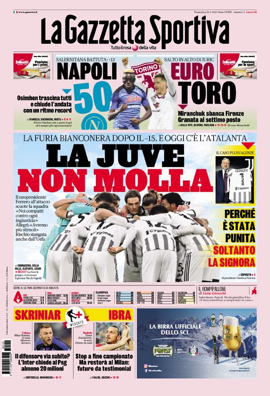 Periódicos de hoy: la Juve no se rinde, el Napoli llega a los 50