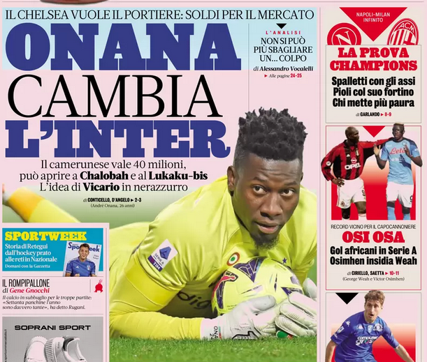 Papeles de hoy: Chelsea quiere a Onana, Juventus corre el riesgo de perder más puntos, Milan sobre Baldanzi